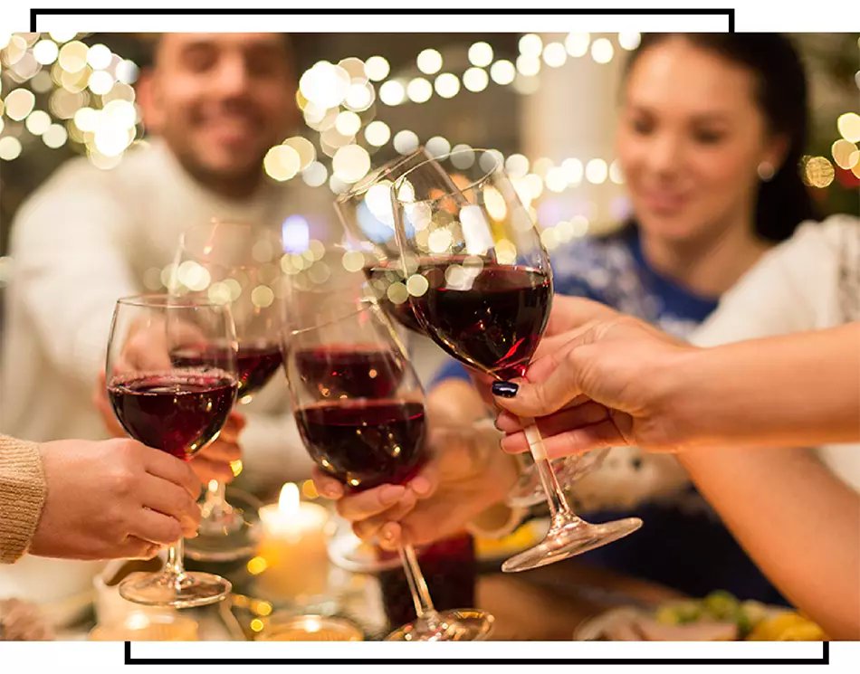 family of friends toasting with wine glasses