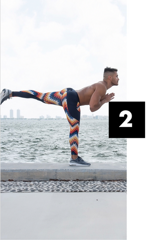 male yoga model wearing comfortable performance leggings