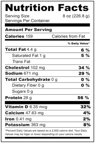 Nutritional Fact Wild Halibut Portions 8 oz (2 pieces)