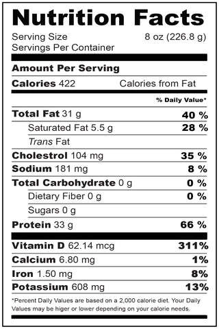Nutritional Fact Wild Halibut Portions 8 oz (2 pieces)