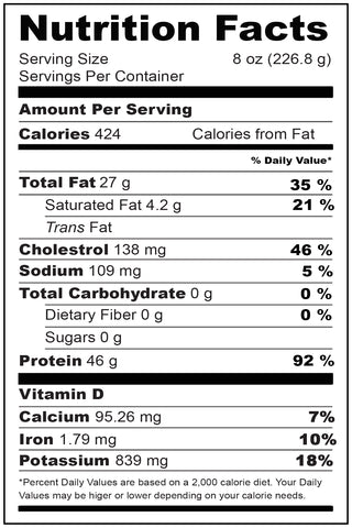 Nutritional Fact King Salmon Fillet 8 oz