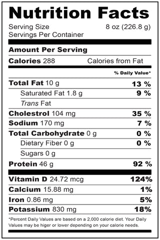 Nutritional Fact Scottish Salmon Portion 8 oz