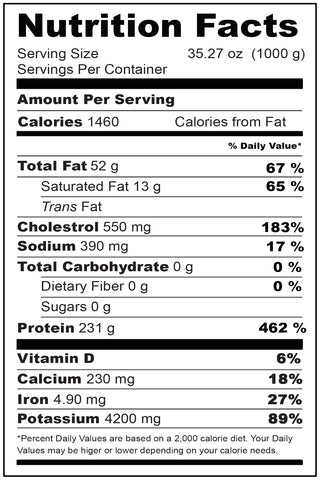 Nutritional Fact Yellow Tail (Hamachi) 3 lbs