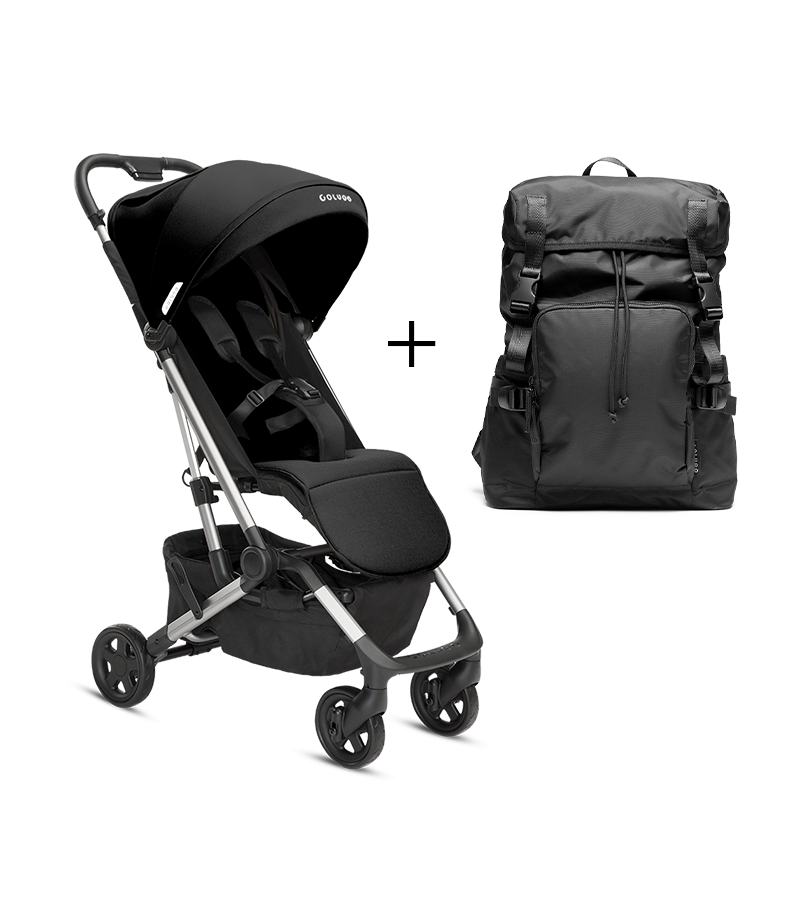 Compact Stroller and Parent Backpack Bundle, Black
