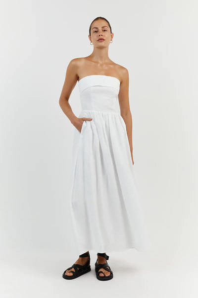 Strapless gathered stretch-silk and pleated shell gown