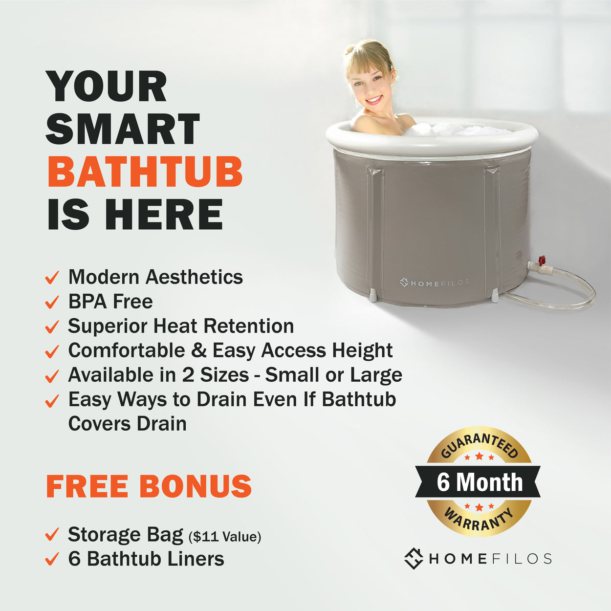 Portable Bathtub (SMALL) by Homefilos, Japanese Soaking Bath Tub for S