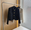 Fall Korean Ladies  Jackets Black Tweed Two Pockets Golden Buttons Coats Elegant Outerwear Coat Women Winter Jacket