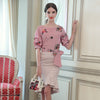 High Quality   Designer Suit Set Women's Puff Sleeve Embroidery Strip BlouseTops + Plaid Mermaid Skirt Suit With Sashes NS444