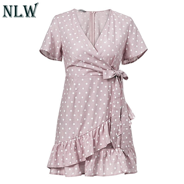 womens pink wrap dress