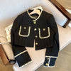 Paris 2023 Designer jacket Women Black Tweed Outerwear Autumn Winter Golden Button Blends Wool Female Long Sleeve Jacket Coat Ff