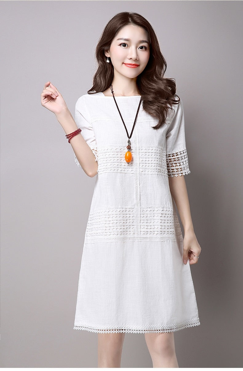 white linen a line dress