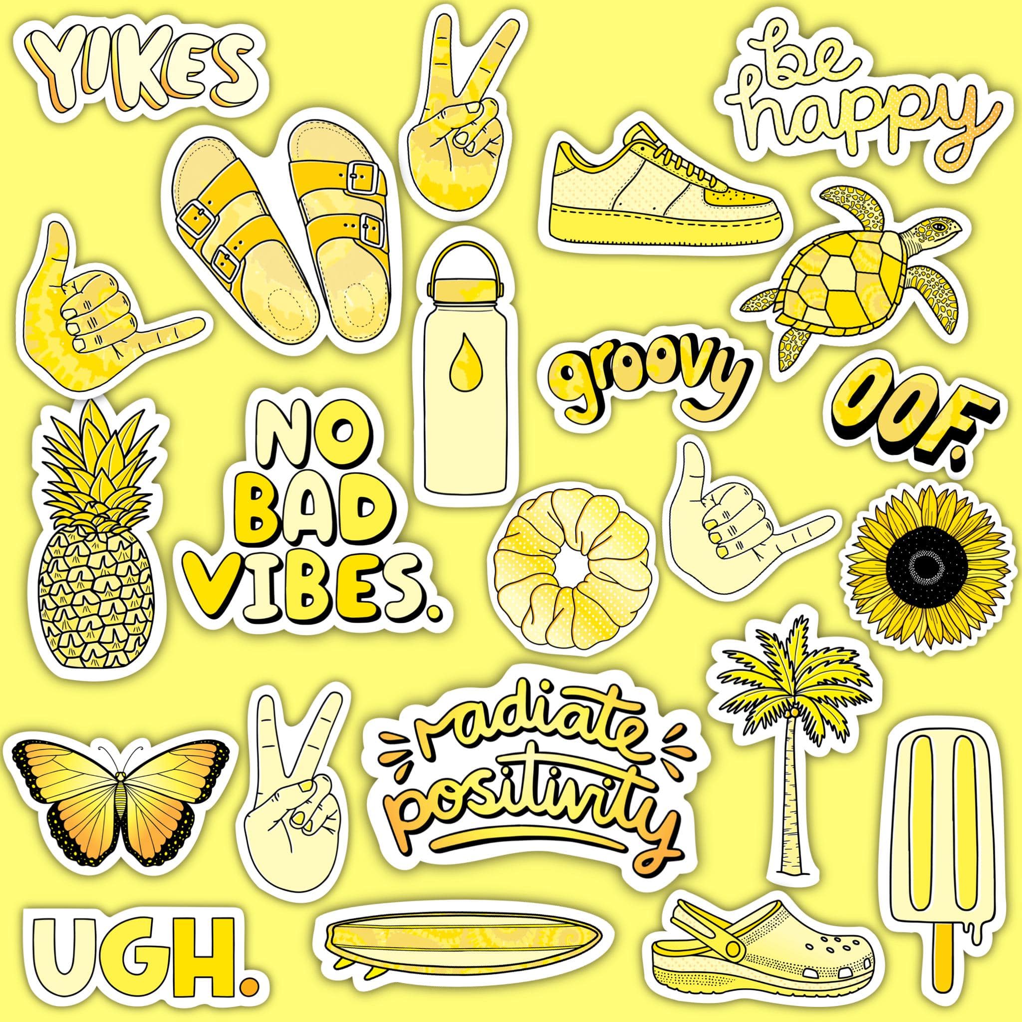 yellow aesthetic sticker 23 pack large 3 x 3 big moods