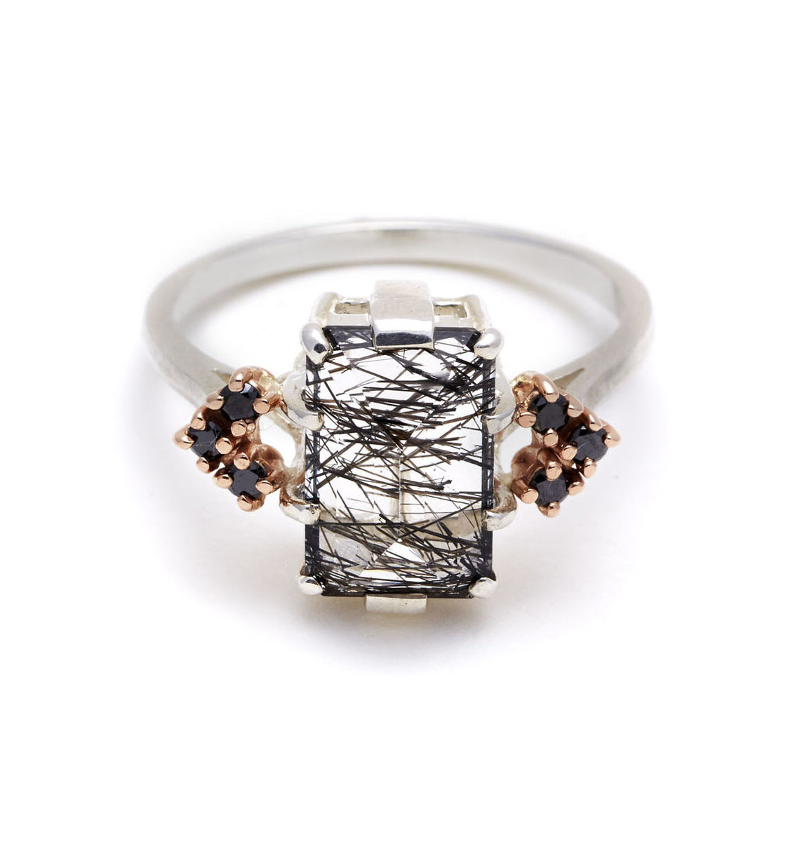 Bea Arrow Ring (Large) - Blackened Rutilated Quartz & Black Diamonds