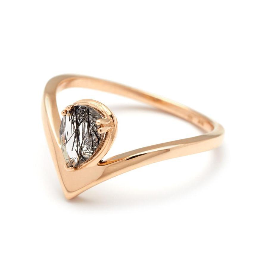 Celestine Orbit Ring - 14k Gold & Black Rutilated Quartz – Anna ...