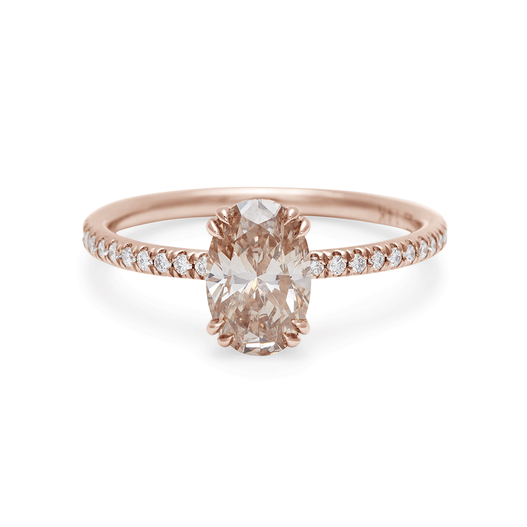 Oval Eleonore Delicate Pave Ring - 14k Gold & Champagne Diamond (1.00c ...