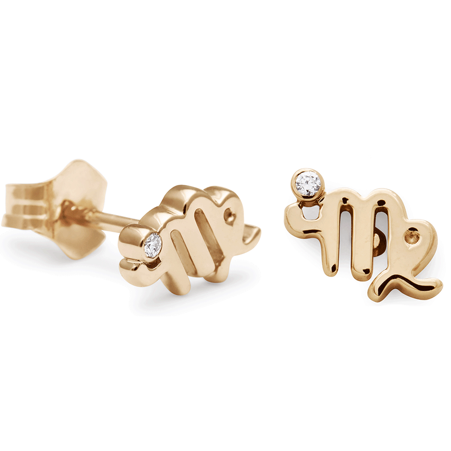 Zodiac Studs White Gold & Diamond Yellow 14k 