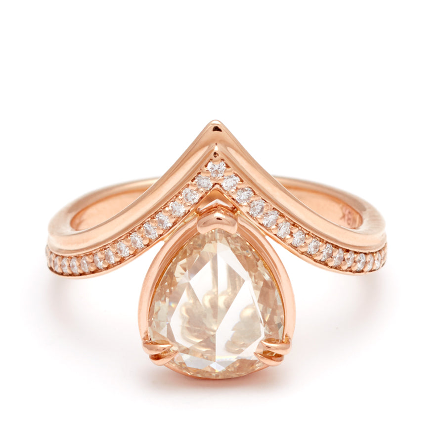 Butterfly Chrysalis Ring (Pear Center) - 18k Rose Gold & Light Champagne Diamond