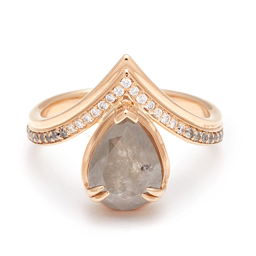 Butterfly Chrysalis Ring (Pear Center) - Yellow Gold, Grey & White Diamond