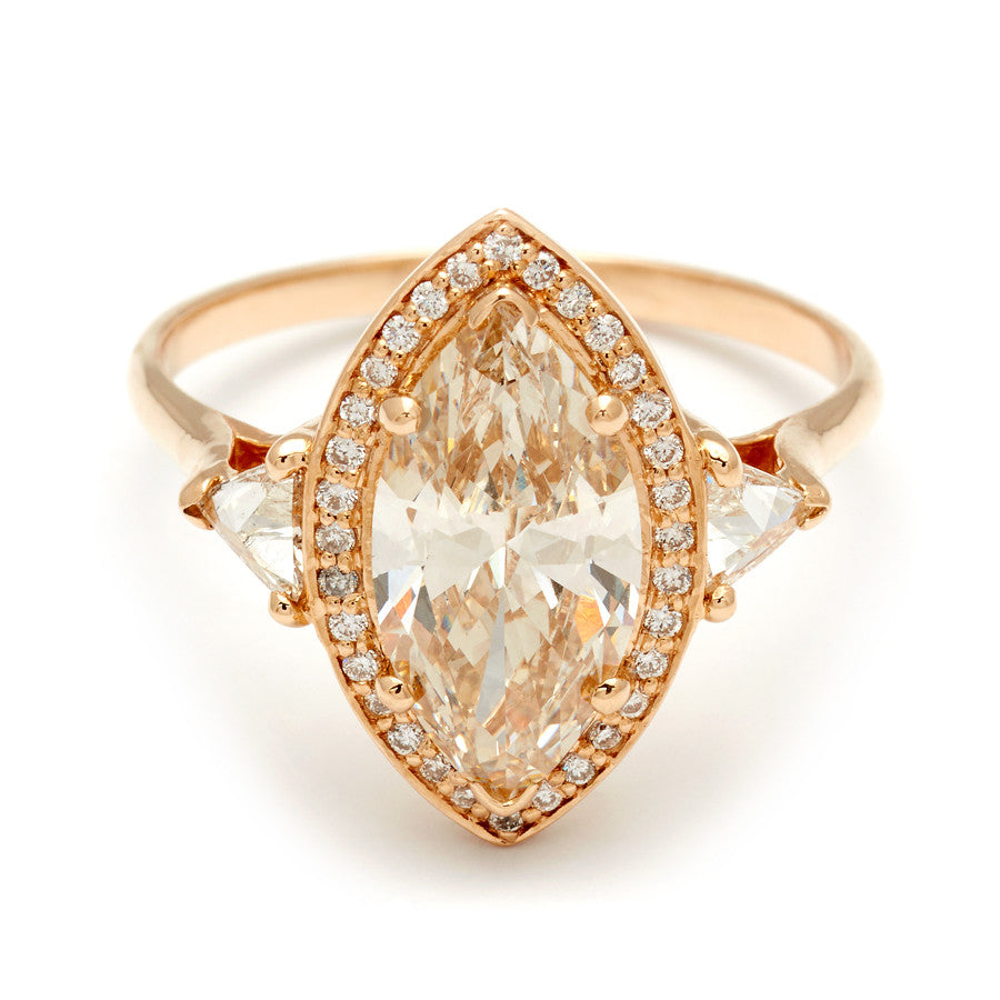 Marquise Bea Halo Ring - Yellow Gold & Champagne Diamond (2.12ct)