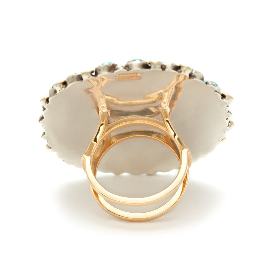 Anna Sheffield x Hayward Concho Harness Ring - 18k Yellow Gold & White Diamonds