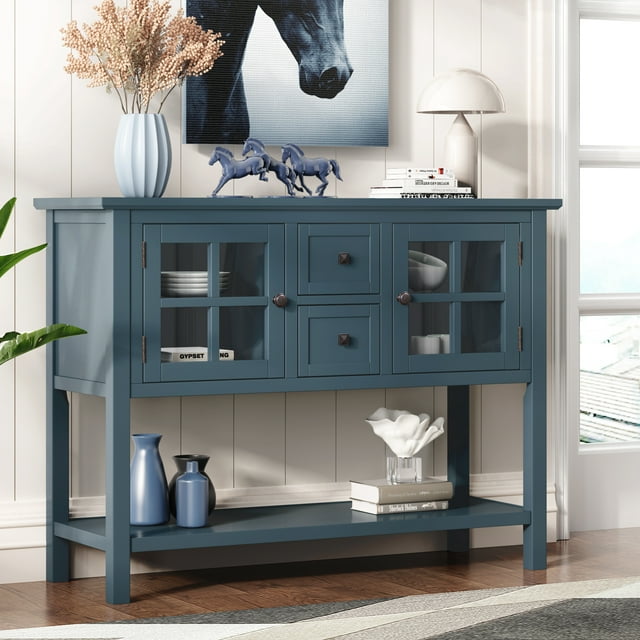 Console Table, 45'' Modern Sofa Table for Entryway, Living Room Tables with 2 Drawers, 2 Cabinets and 1 Shelf, Kitchen Buffet Sideboard Table for Storage Tableware, Narrow Console Table, Blue, SS600