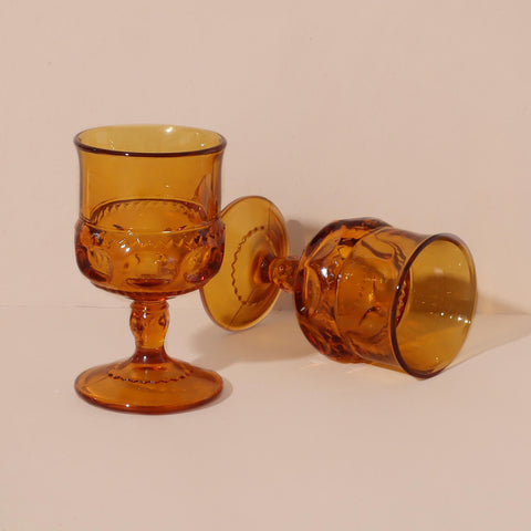 Vintage amber glassware sourced from Found Yesterday on Etsy