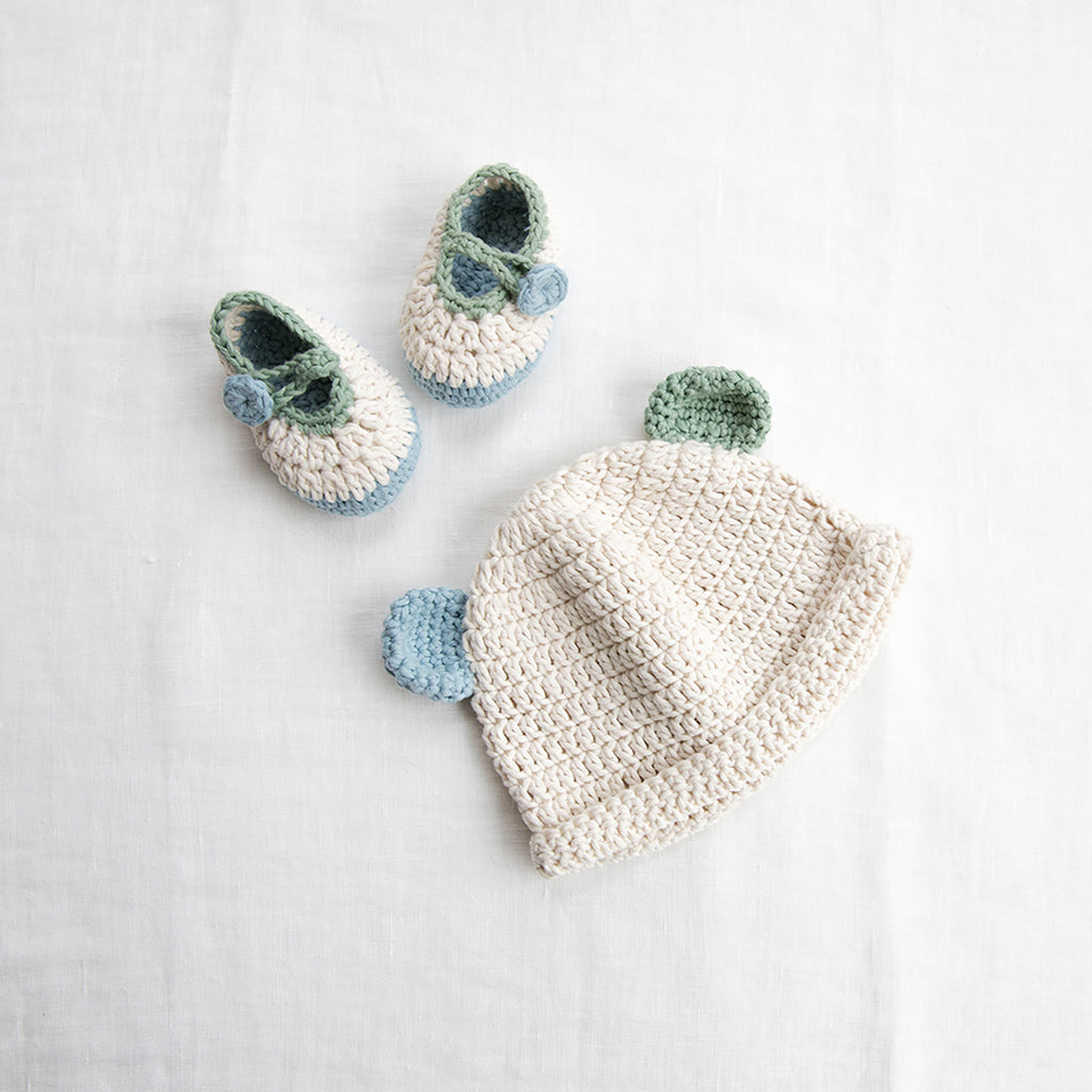 Designer Crocheted Baby Hat and Booties 
