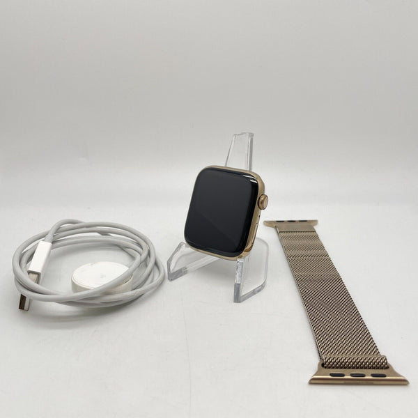 Apple Watch Series 7 Cellular Gold S. Steel 45mm w/ Gold Milanese Loop Excellent