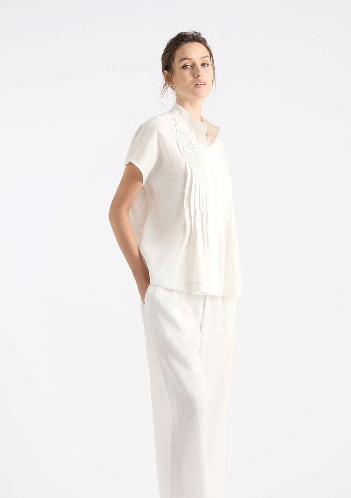 Mela Purdie Pure Linen Straw Pleat Shell