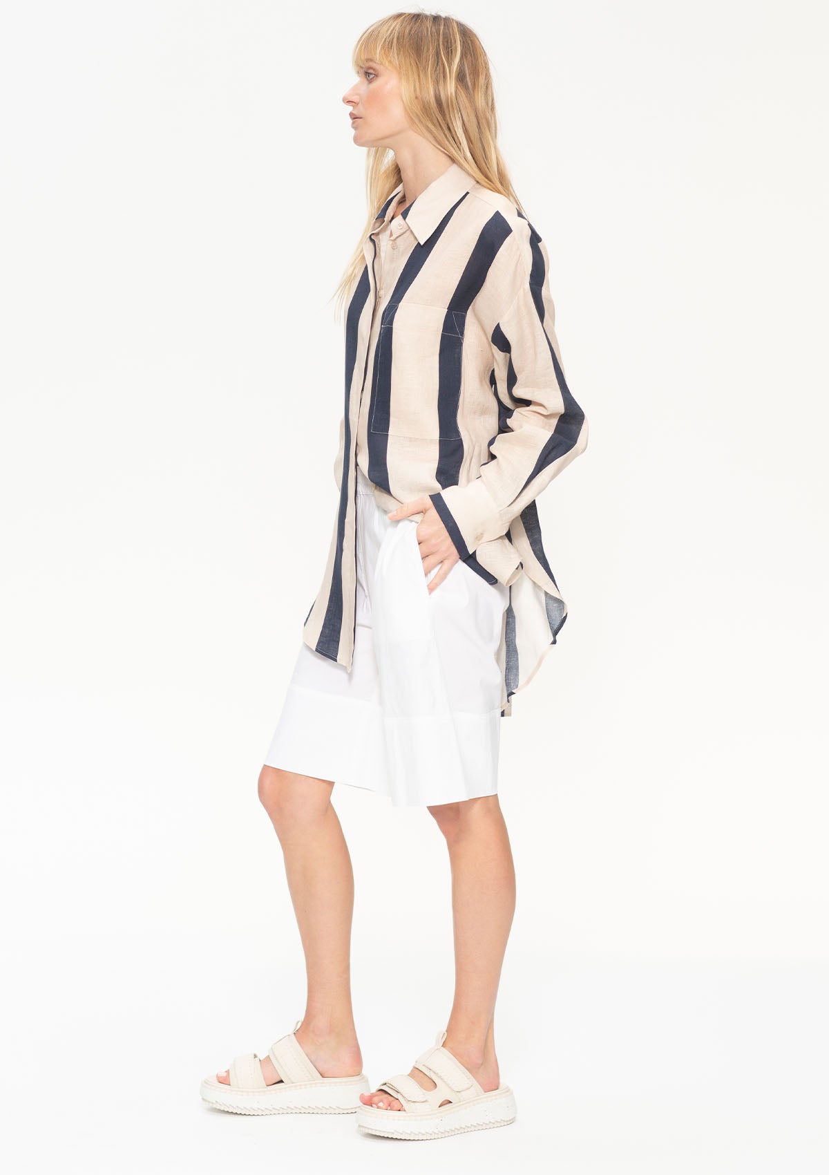 Mela Purdie Block Stripe Linen Relaxed Pocket Shirt