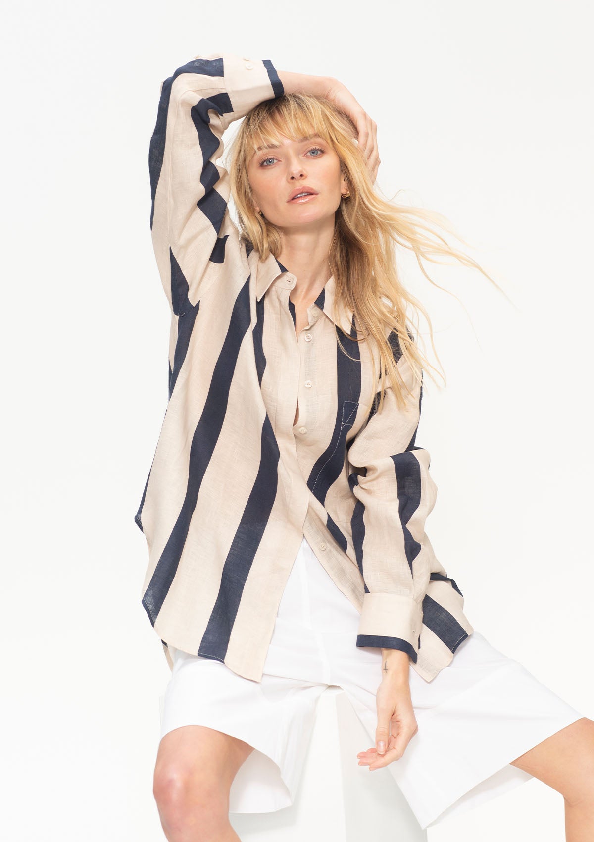 Mela Purdie Block Stripe Linen Relaxed Pocket Shirt