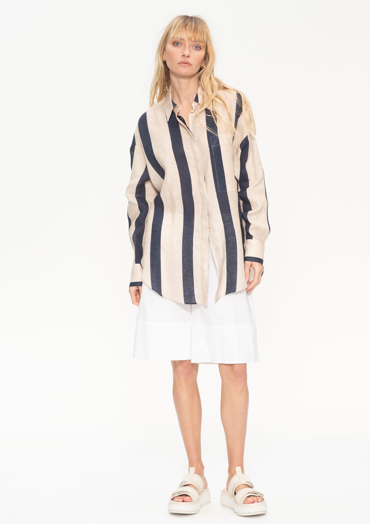 Mela Purdie Block Stripe Linen Relaxed Pocket Shirt