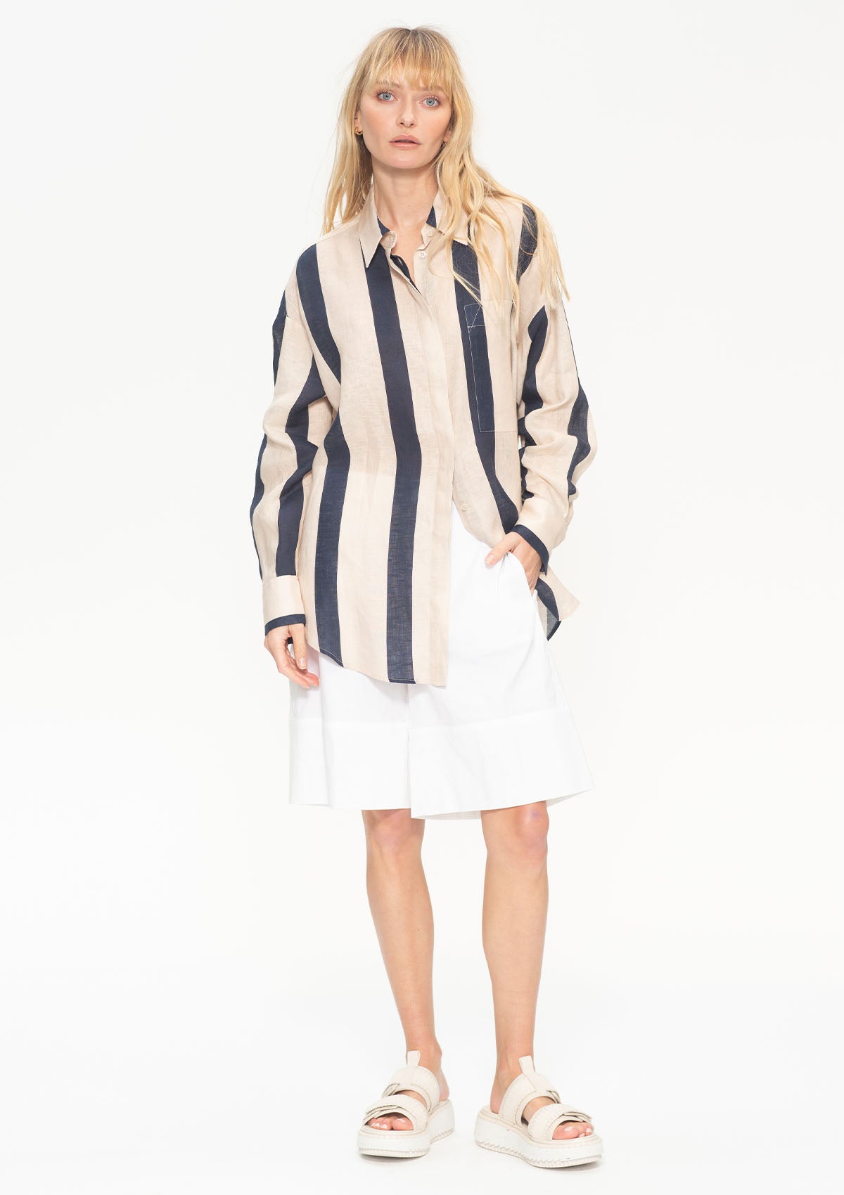 Mela Purdie Block Stripe Linen Relaxed Pocket Shirt