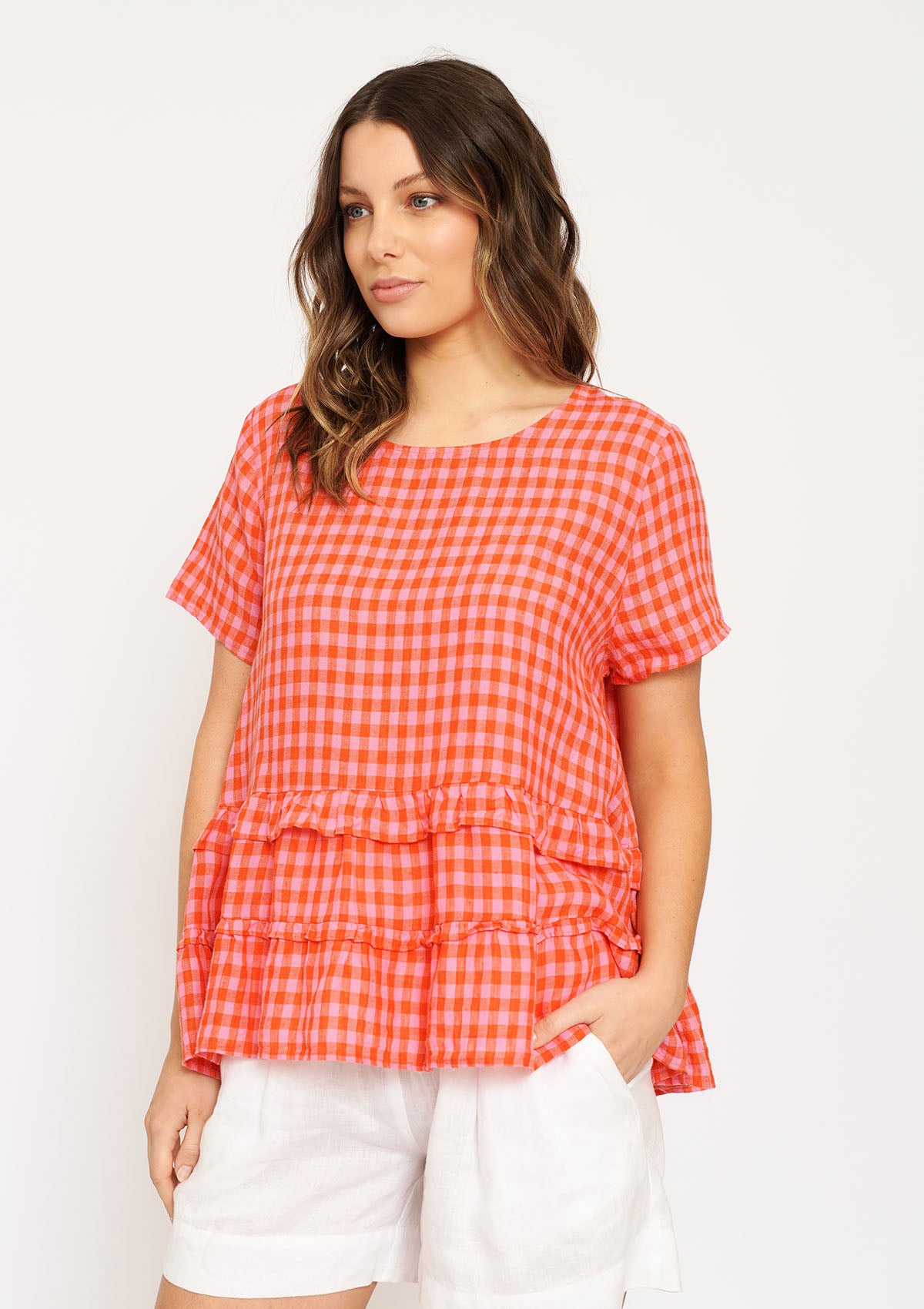 Alessandra Gingham Toffee Tee