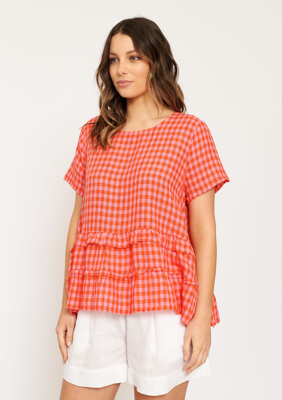 Alessandra Gingham Toffee Tee