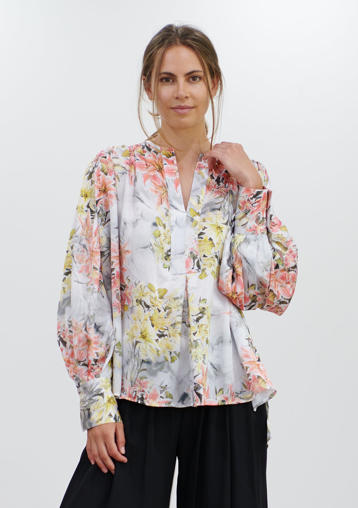 Mela Purdie Shadow Lilly Print Saddle Blouse