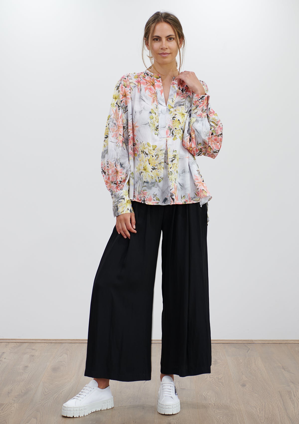 Mela Purdie Shadow Lilly Print Saddle Blouse