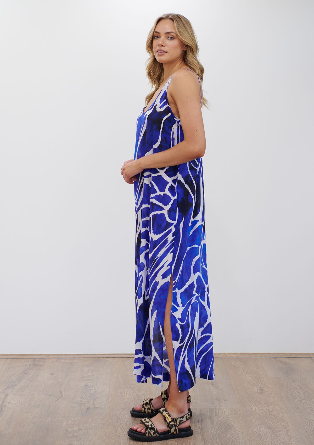 Mela Purdie Lagoon Silk Print Crystal Maxi Dress