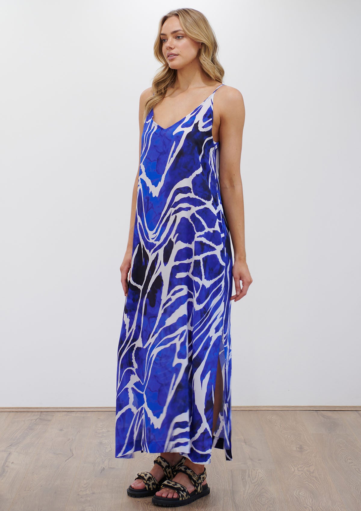 Mela Purdie Lagoon Silk Print Crystal Maxi Dress