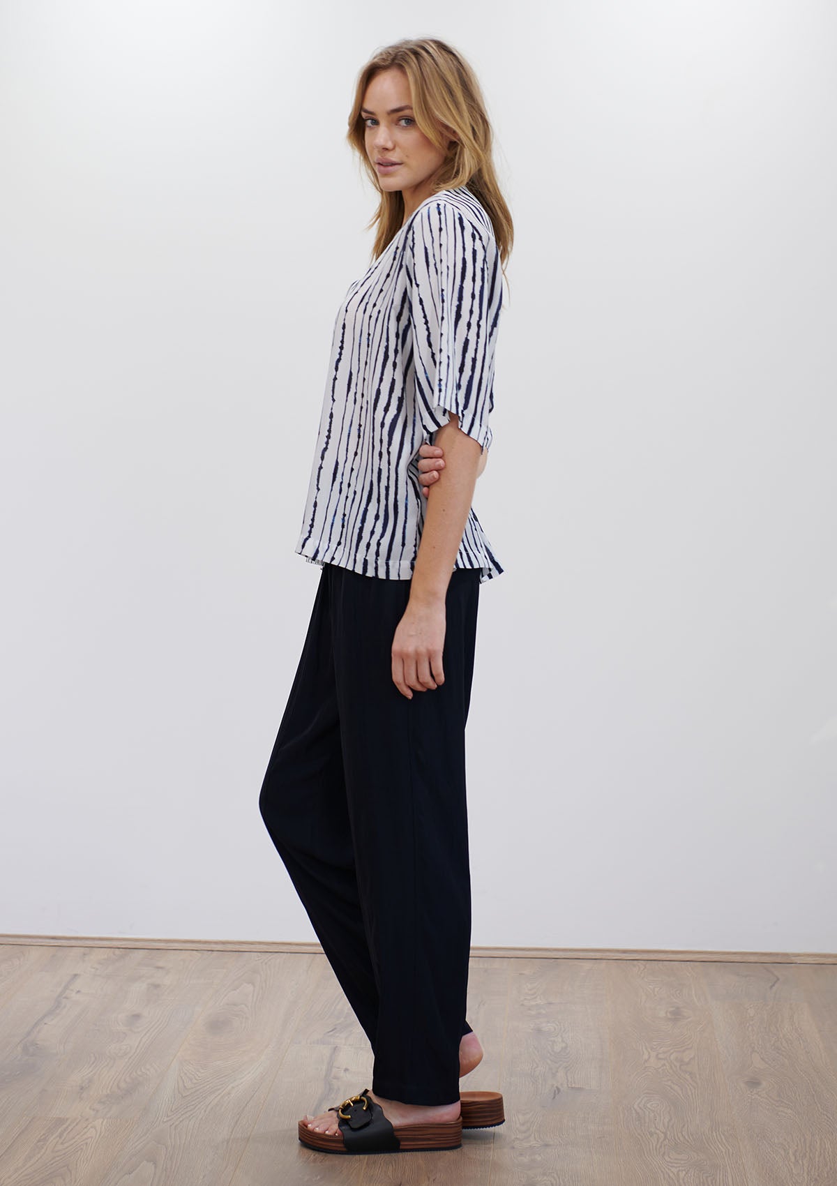 Mela Purdie Quill Stripe Silk Scallop Top