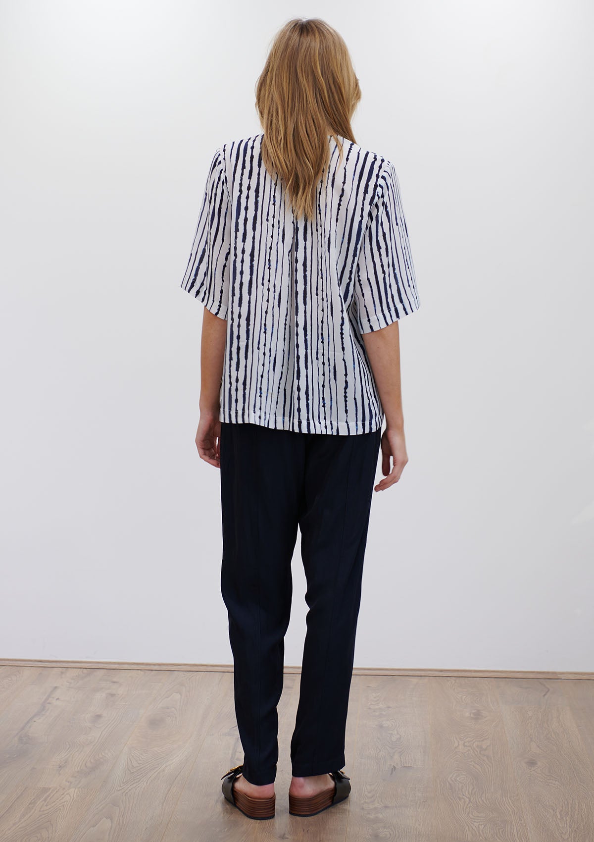 Mela Purdie Quill Stripe Silk Scallop Top