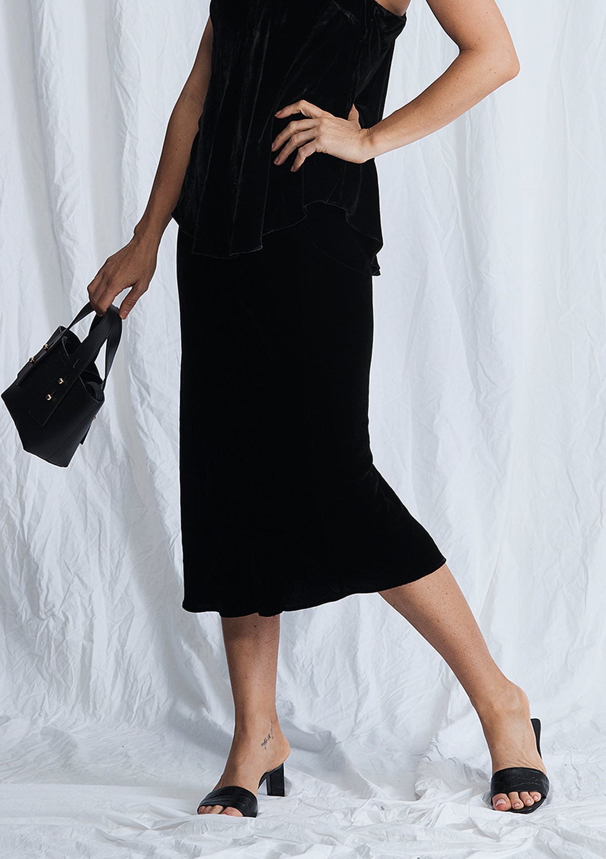 Luxe Deluxe First Love Velvet Bias Cut Midi Skirt