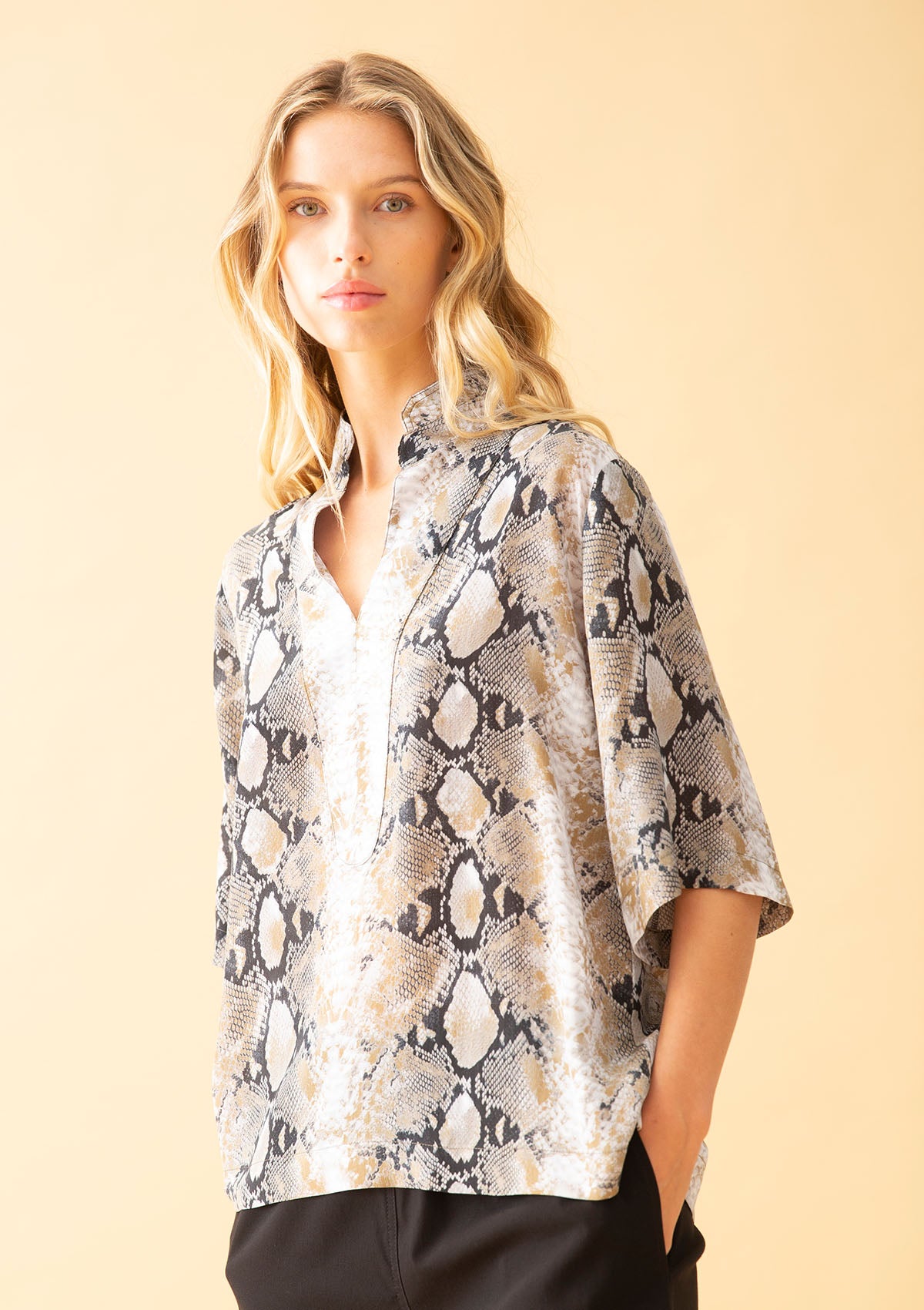 Mela Purdie Cobra Print Silk Chello Top