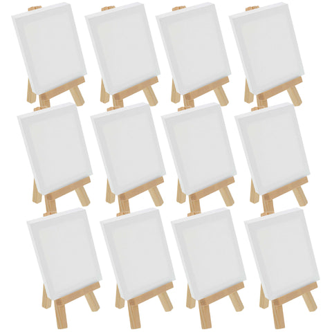 Box of 40 Ultra Mini White Canvas 3x4 in w/ Mini Black Easel Set
