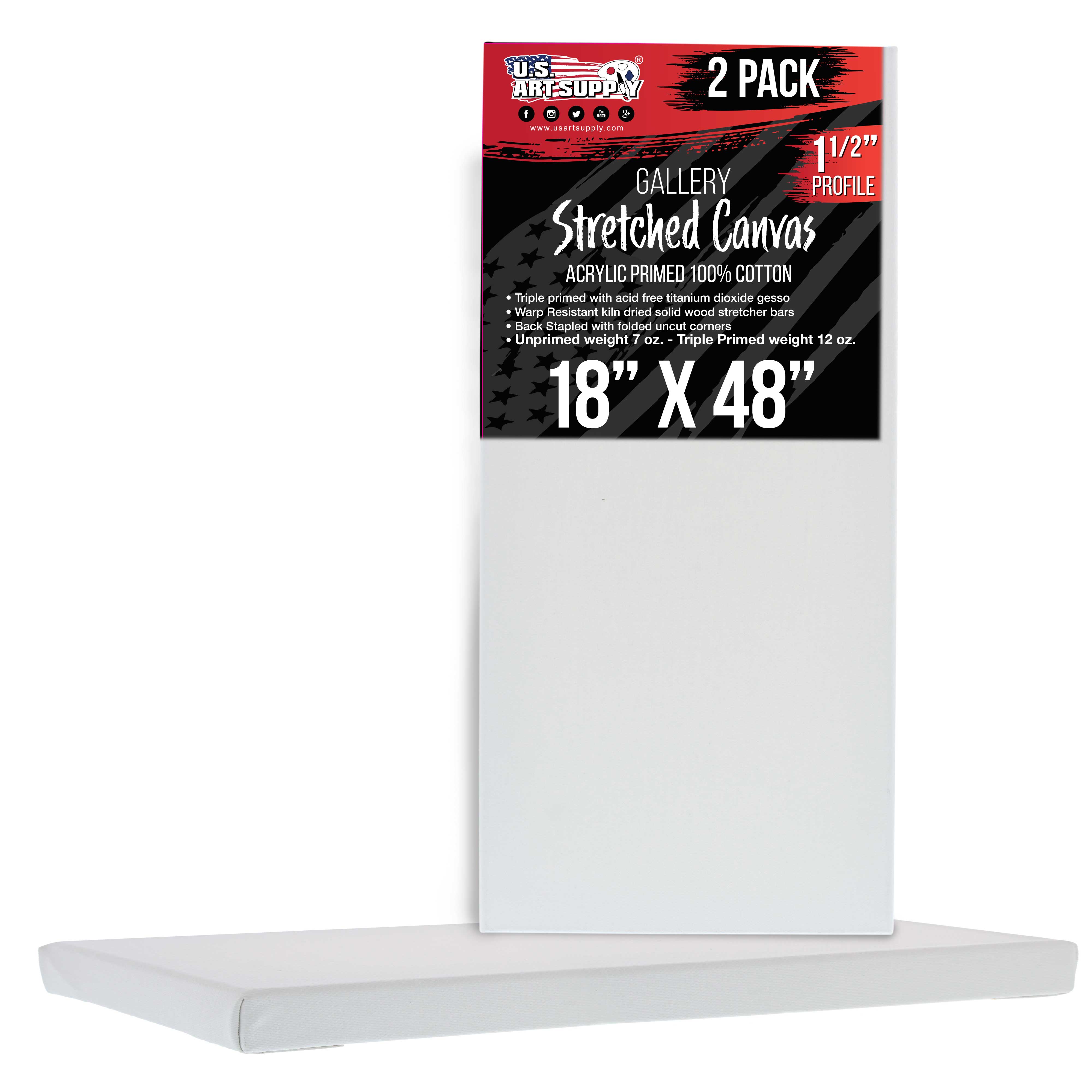 Large Stretched Canvas for Painting 18x48 inch Gallery Depth 1-1/2" Thick, 2-Pack - 12oz Acrylic Gesso Triple Primed, Professional Artist Quality, 100% Cotton - Oil, Pouring Paint