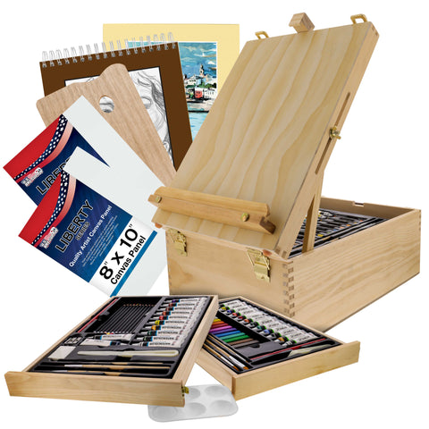 U.S. Art Supply 62-Piece Custom Oil Artist Painting Kit with French Easel, Paint & Accessories