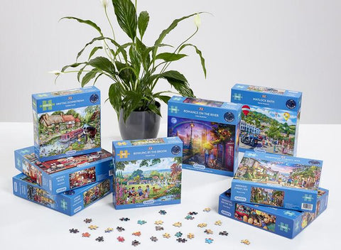 Gibsons Games jigsaw puzzle collection with plant and jigsaw pieces