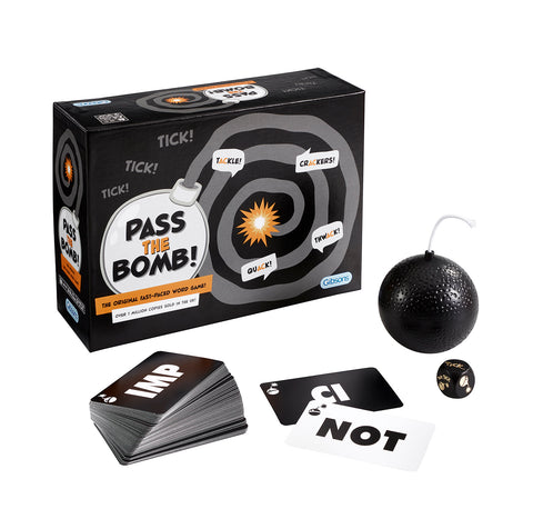 Pass the Bomb board game for families on a white table.