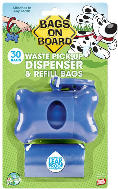Bone Waste Pick-Up Bag Dispenser & Refill Bags, 2 Rolls Of 15 Pet Waste Bags, 9" x 14"