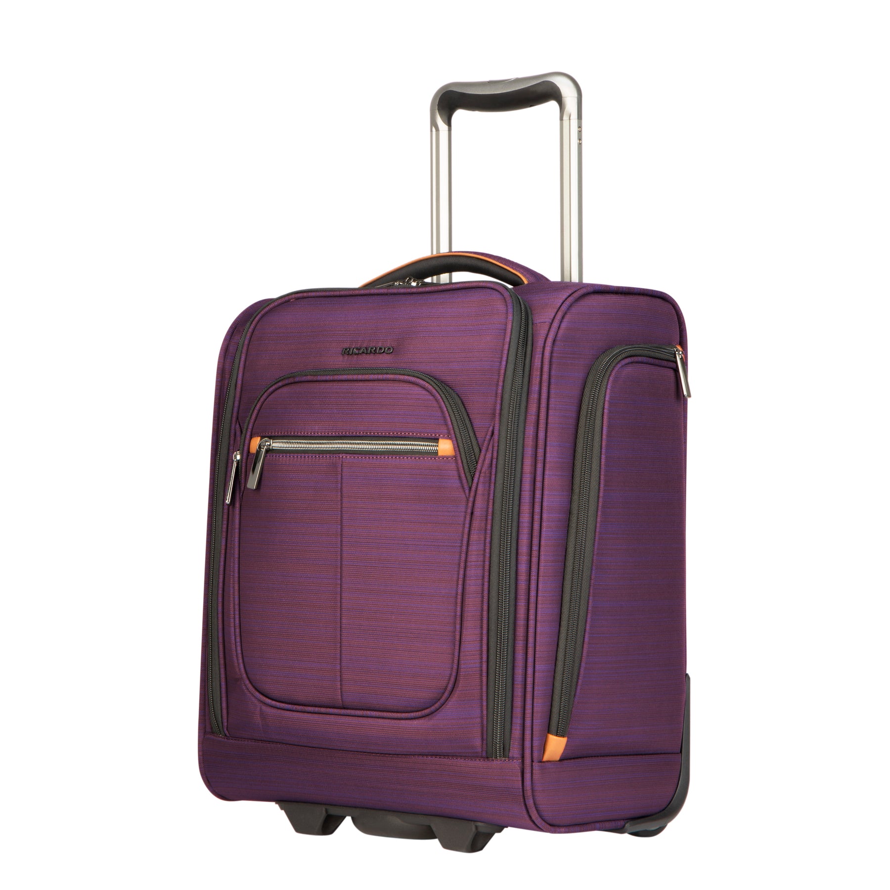 purple rolling suitcase